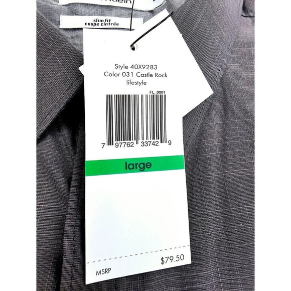 Calvin Klein Slim Fit Size Large Men's Charcoal Gray Elbow Buttons L/S Shirt NWT - Picture 5 of 13